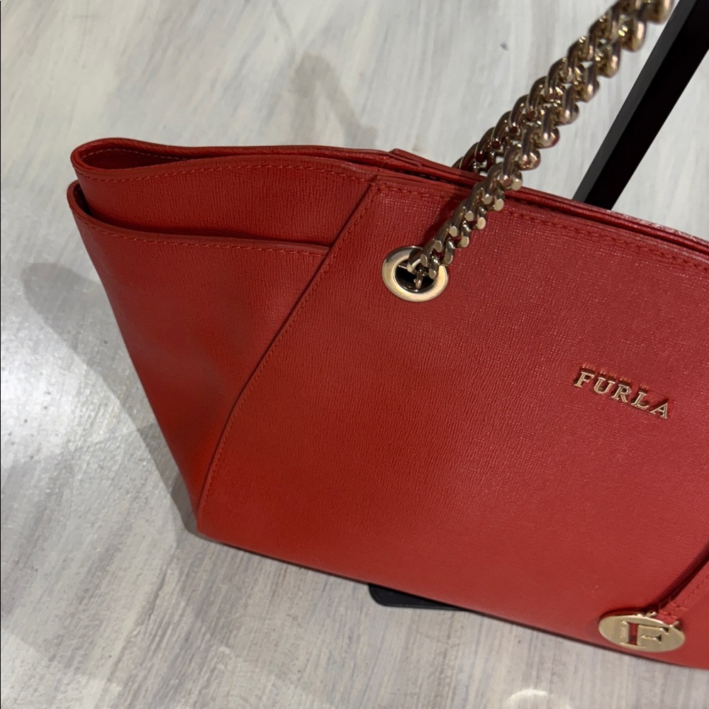 Furla Vibrant Red Tote with Gold Accents-NWOT Condition - Picture 5 of 15